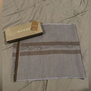 NWT Gucci Blue Embroidered Herringbone Long Scarf (Men’s)